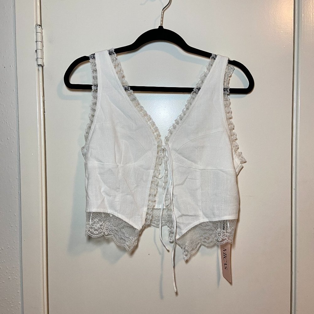 lace trim tie front tank top